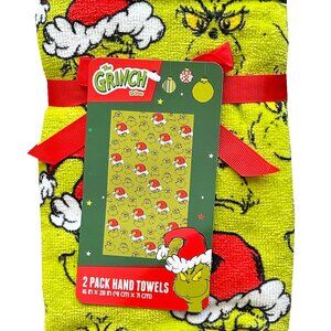 The Grinch Dr. Seuss Christmas Hand Towels  2 Pack Set 16" x 28" NWT 100% Cotton